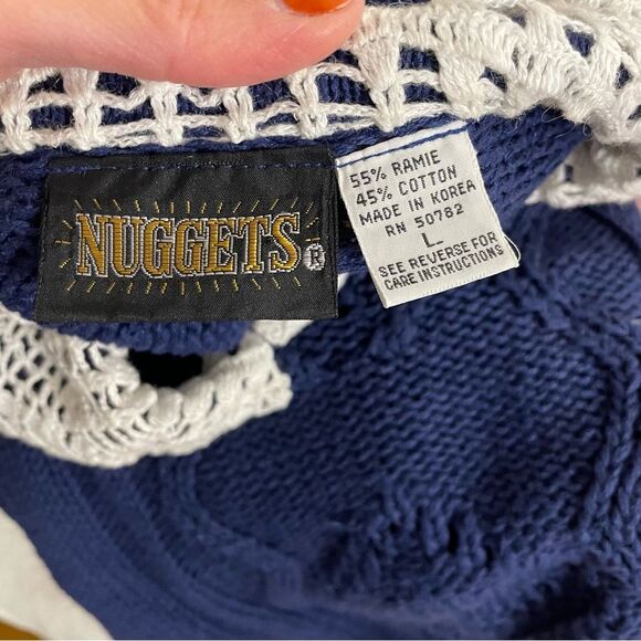 Nuggets Sweater Cable Knit Ivory Crochet Collar Cottage Coastal Blue Size Large - Picture 7 of 8